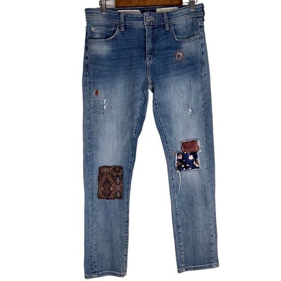 Pilcro By Anthropologie Slim Boyfriend Patchwork Denim Jeans Size 28 Casual Boho - Picture 1 of 12